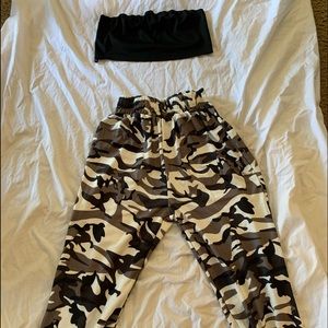 Camouflage joggers and Tube top